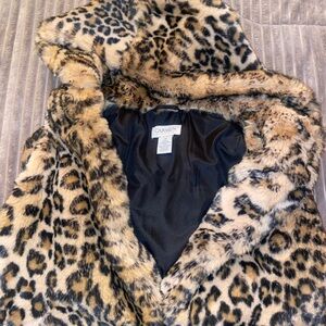 Leopard Vest Jacket Hooded Hoodie with Pockets Winter Warm Cozy